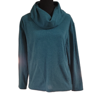Lands' End Teal Cowl Neck Fleece Sweater With Pockets Size 14-16 EUC